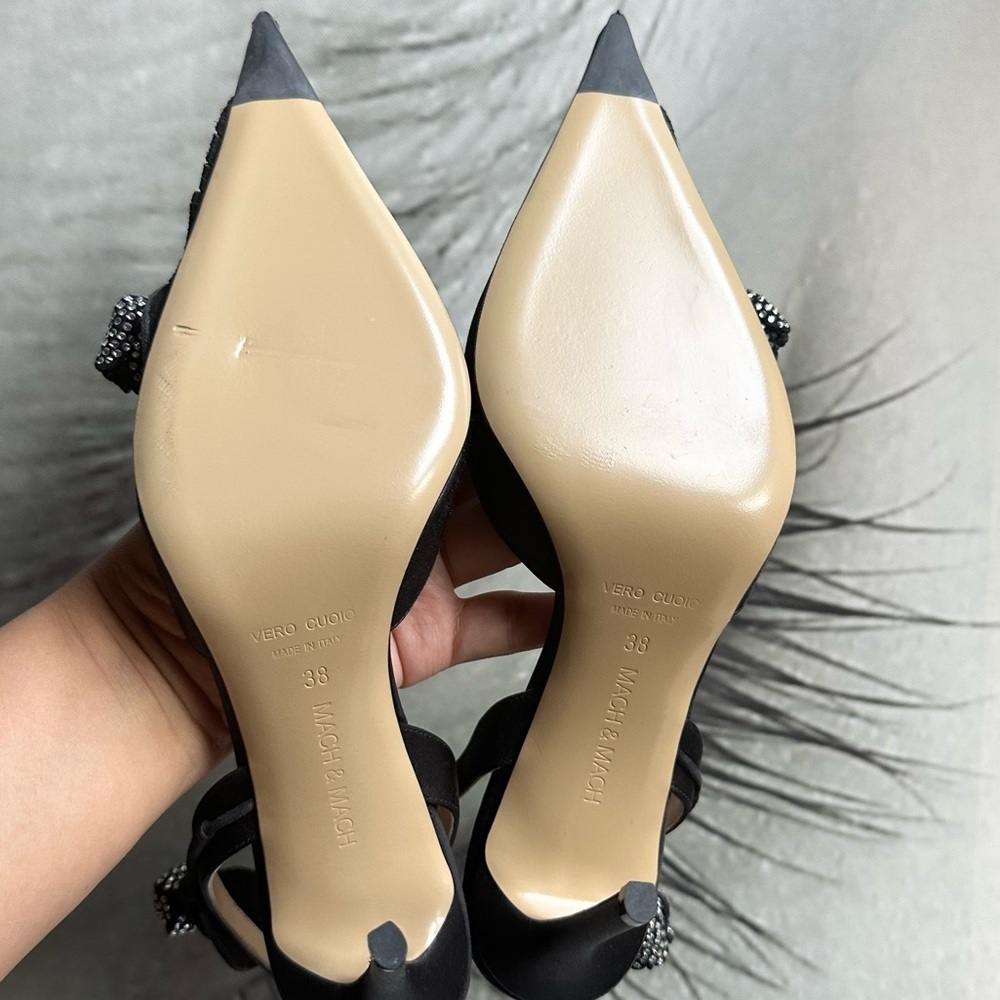 🌺MACH & MACH🌺 Wonder Tulip Satin Slingback Pumps Black Size: 38 - Picture 14 of 14